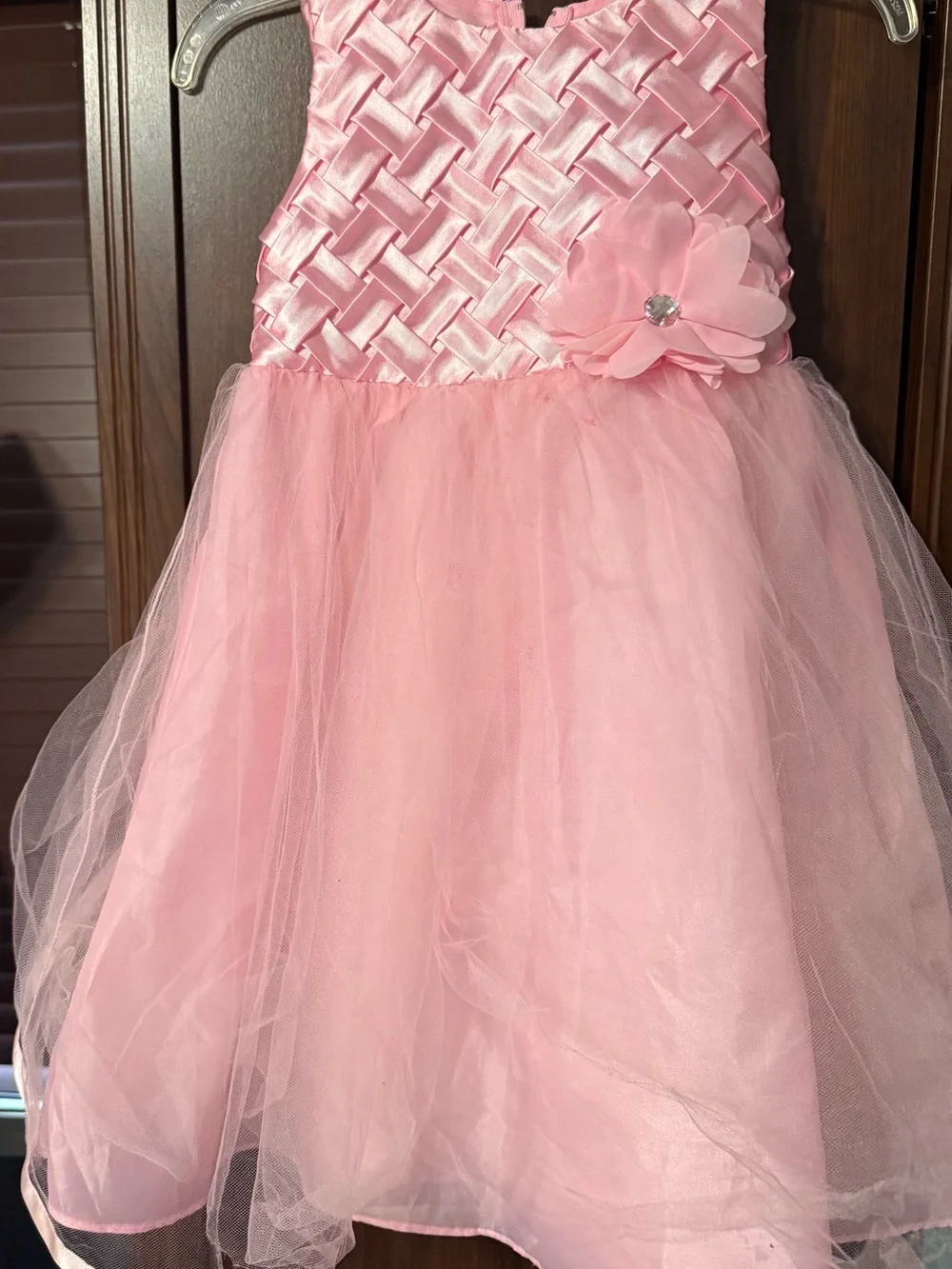 Pink Satin & Tulle Flower Girl Dress